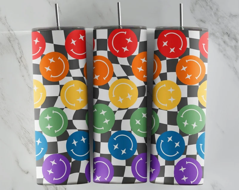 RAINBOW SMILEY CHECKER TUMBLER CUP