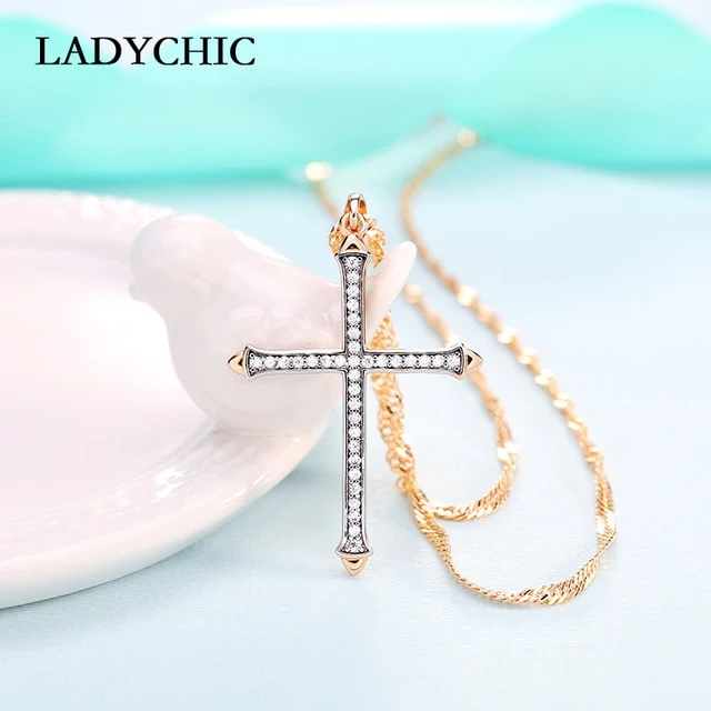 Elegant Gold Color Cross Pendant Necklace