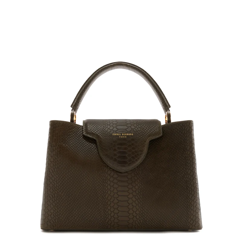 Isabel Bernard Femme Forte Zarah groene kalfsleren handtas met slangenprint IB21075