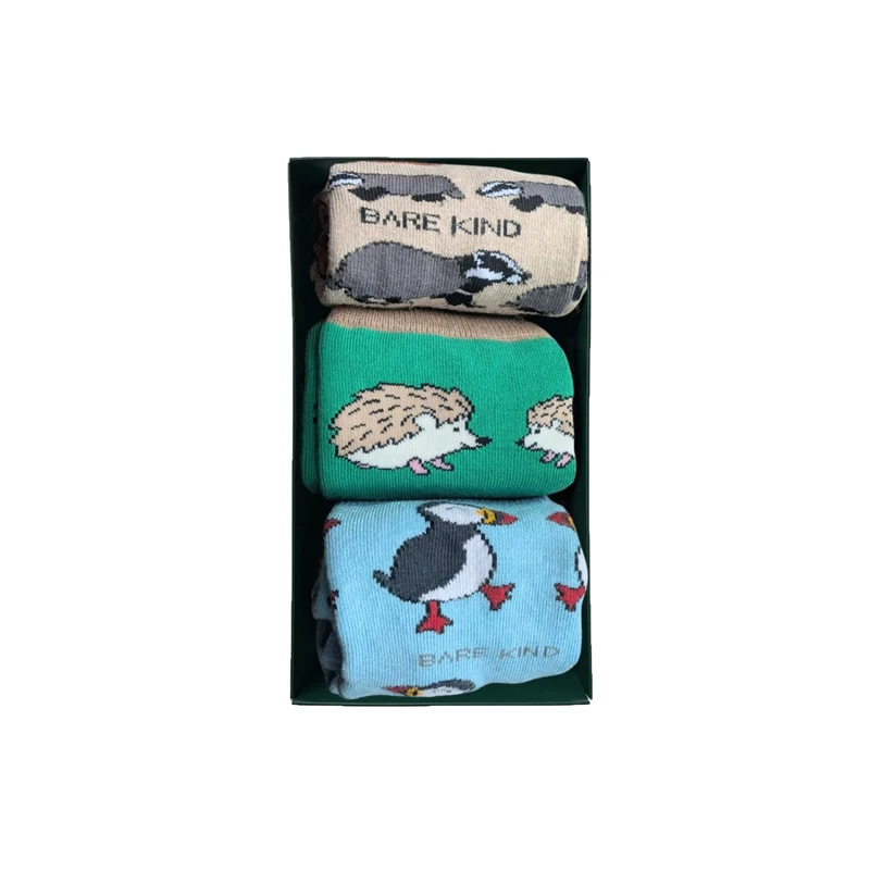 Bare Kind Cadeauverpakking met bamboe sokken met afbeeldingen van wilde dieren uit het Verenigd Koninkrijk | 3 stuks