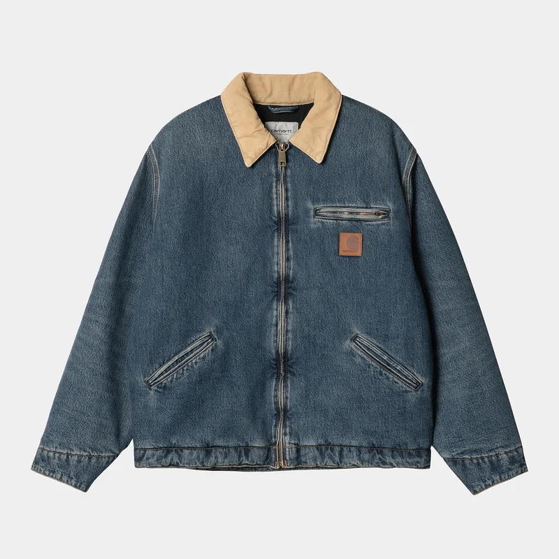 Carhartt WIP HEREN OG Detroit Jas - Blauw / Stoffig Hamiltonbruin Gedragen Gebruikt Wassen