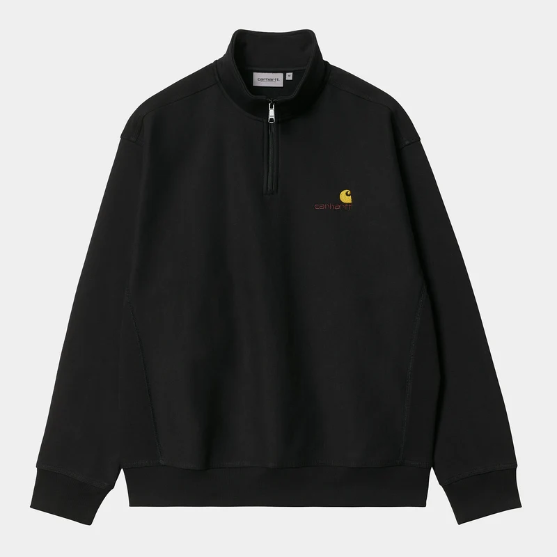 Carhartt WIP Heren halve rits American Script Sweattop - Zwart
