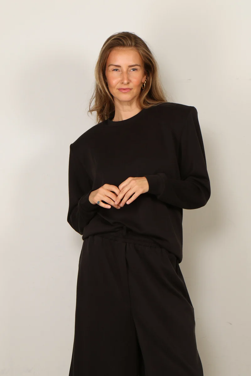 Tibi - Sweater - Feather Weight Viscose Removable Shoulderpad Long - Black