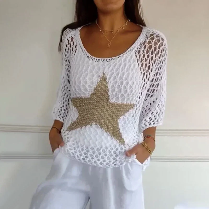 Gehaakte top dames | Mesh zomer top met ster print