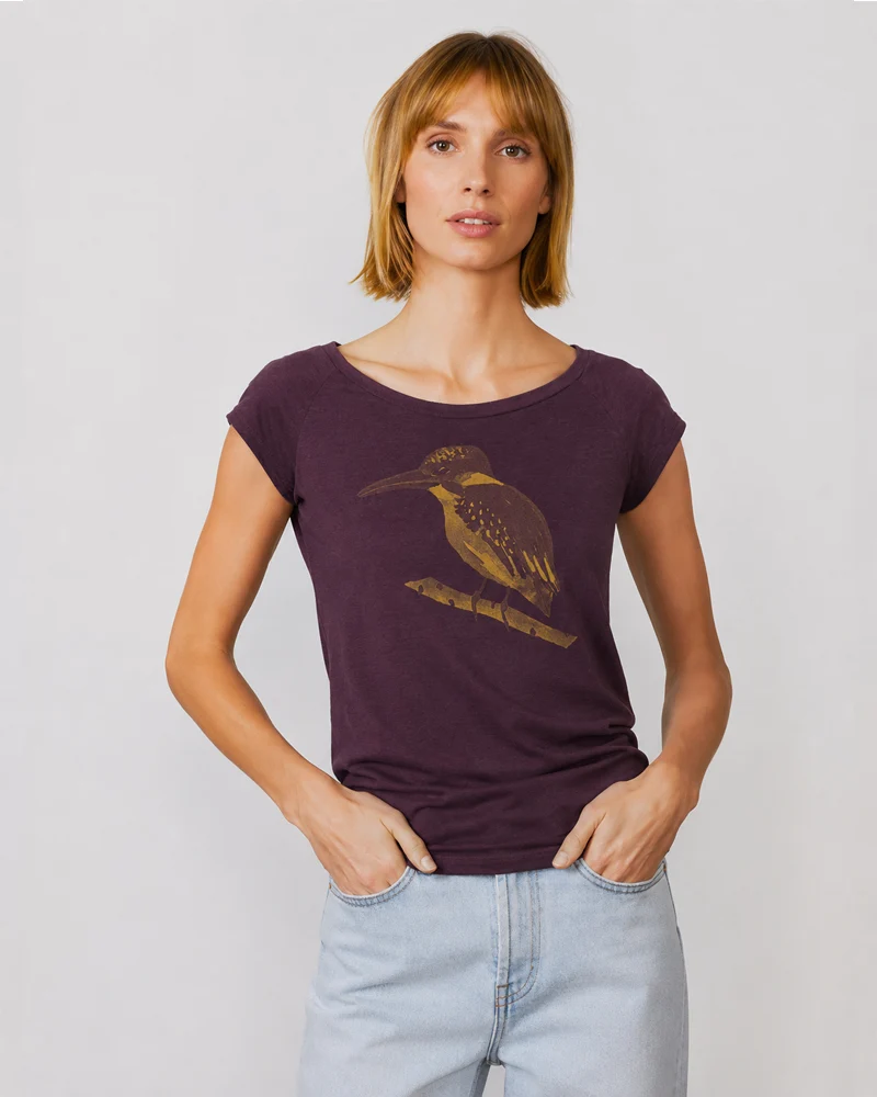 PÄÄLA shirt KINGFISHER EGGPLANT bamboe en biologisch katoen