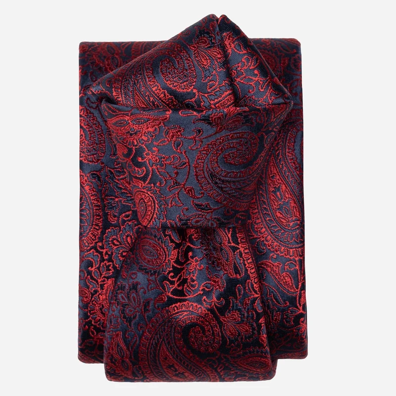 Donatello - Silk Jacquard Tie - Ruby Red and Navy