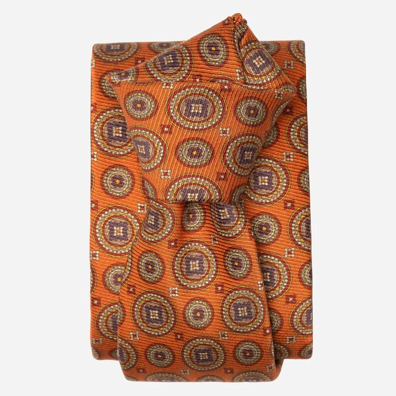 Farnese- Printed Madder Silk Tie - Orange