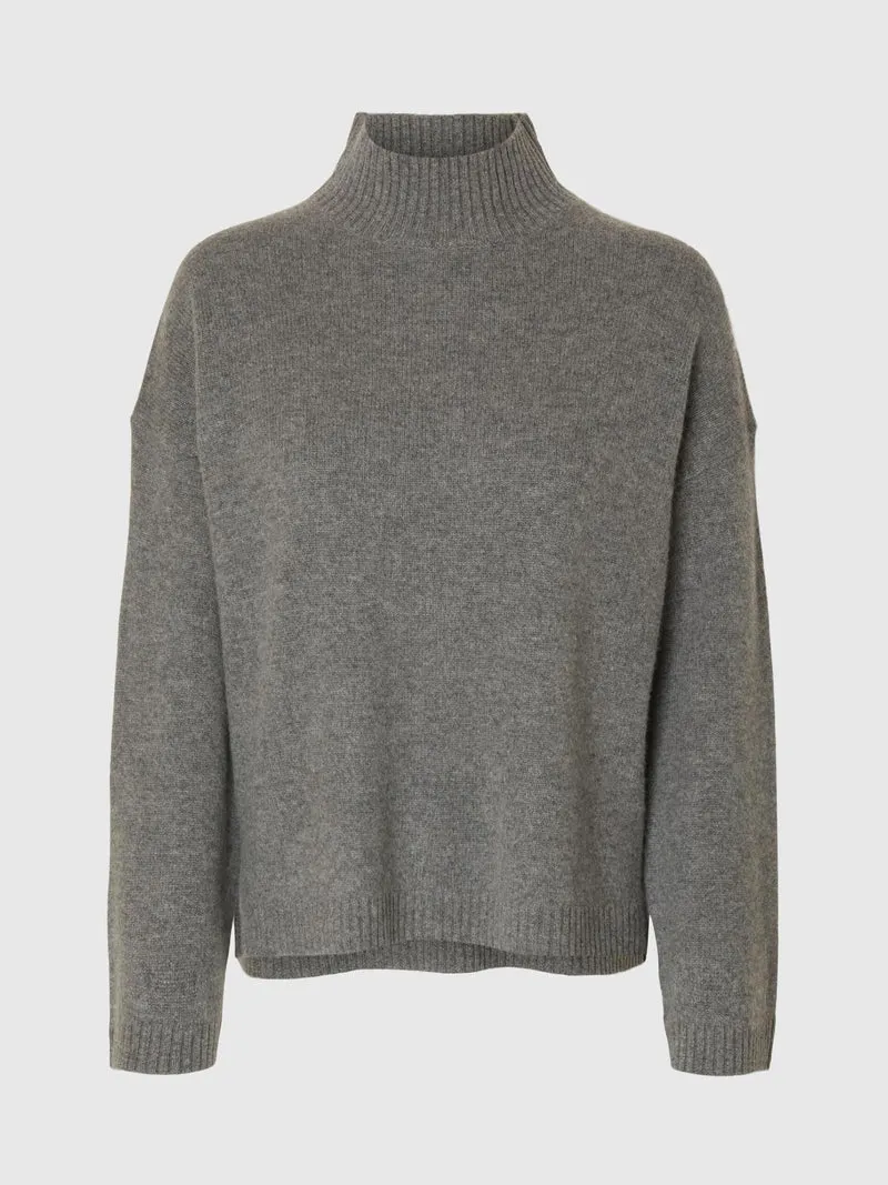 Grijze trui cille cashmere blend high neck