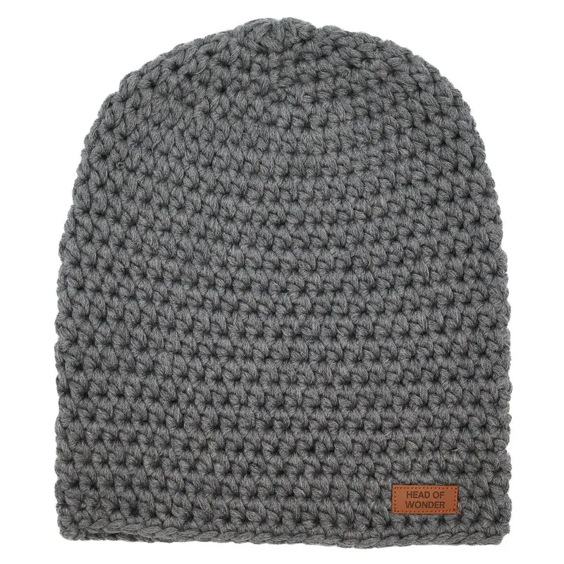 XL Merino Crochet Slouchy Beanie HEAD OF WONDER Grey