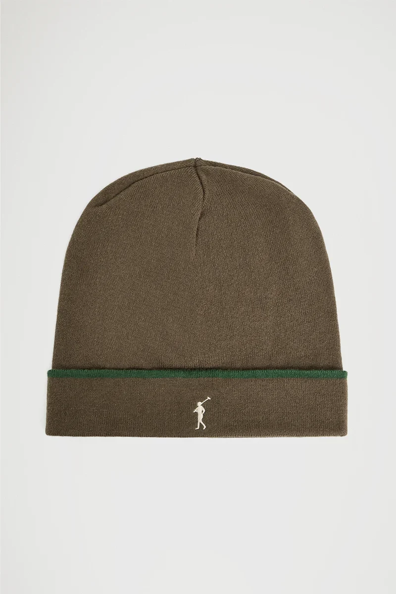Pack de gorro y bufanda marrón con rayas y logo Rigby go