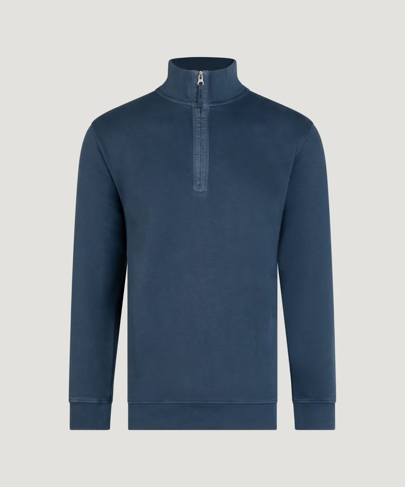 Half-zip trui garment-dyed mercerized katoen blauw