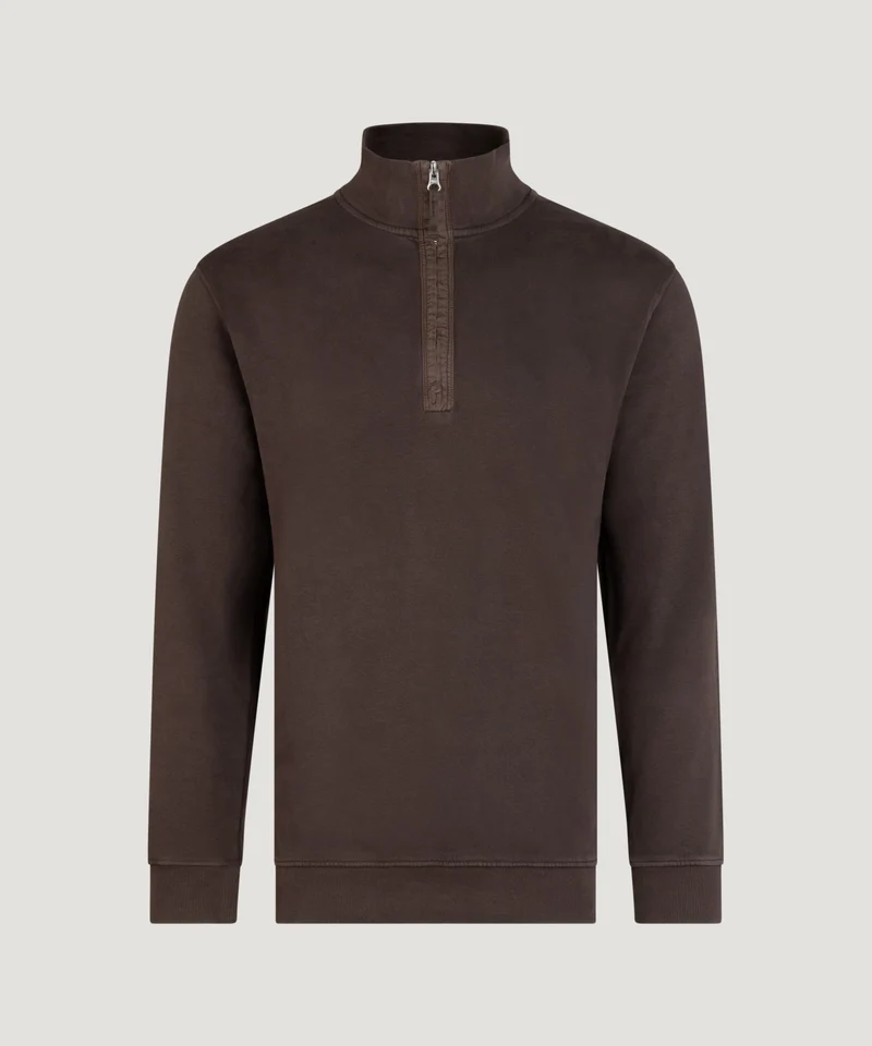 Half-zip trui garment-dyed mercerized katoen bruin