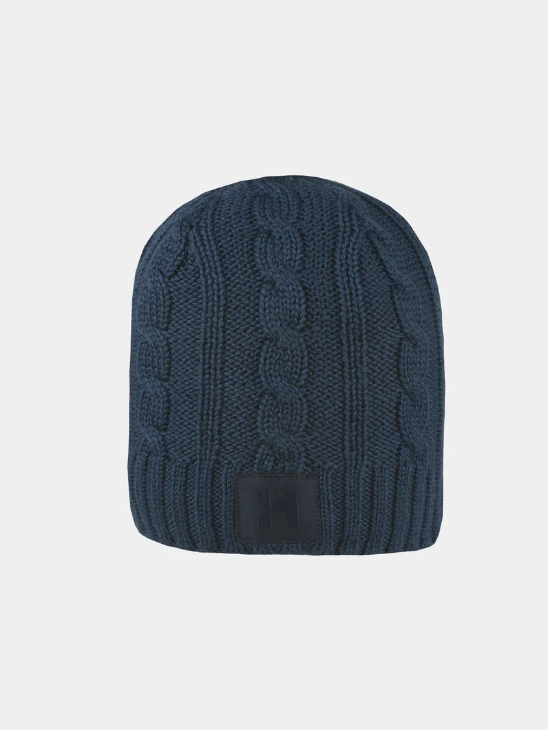 Dion - Gebreide muts met sierlijk patroon - Marine blauw