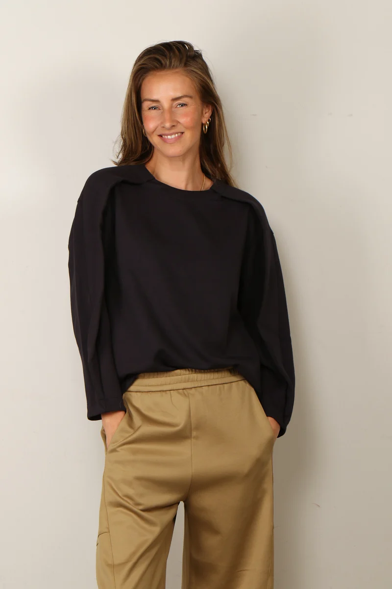 Tibi - Sweater - Bonded Viscose Crewneck With Folded Panel - Navy