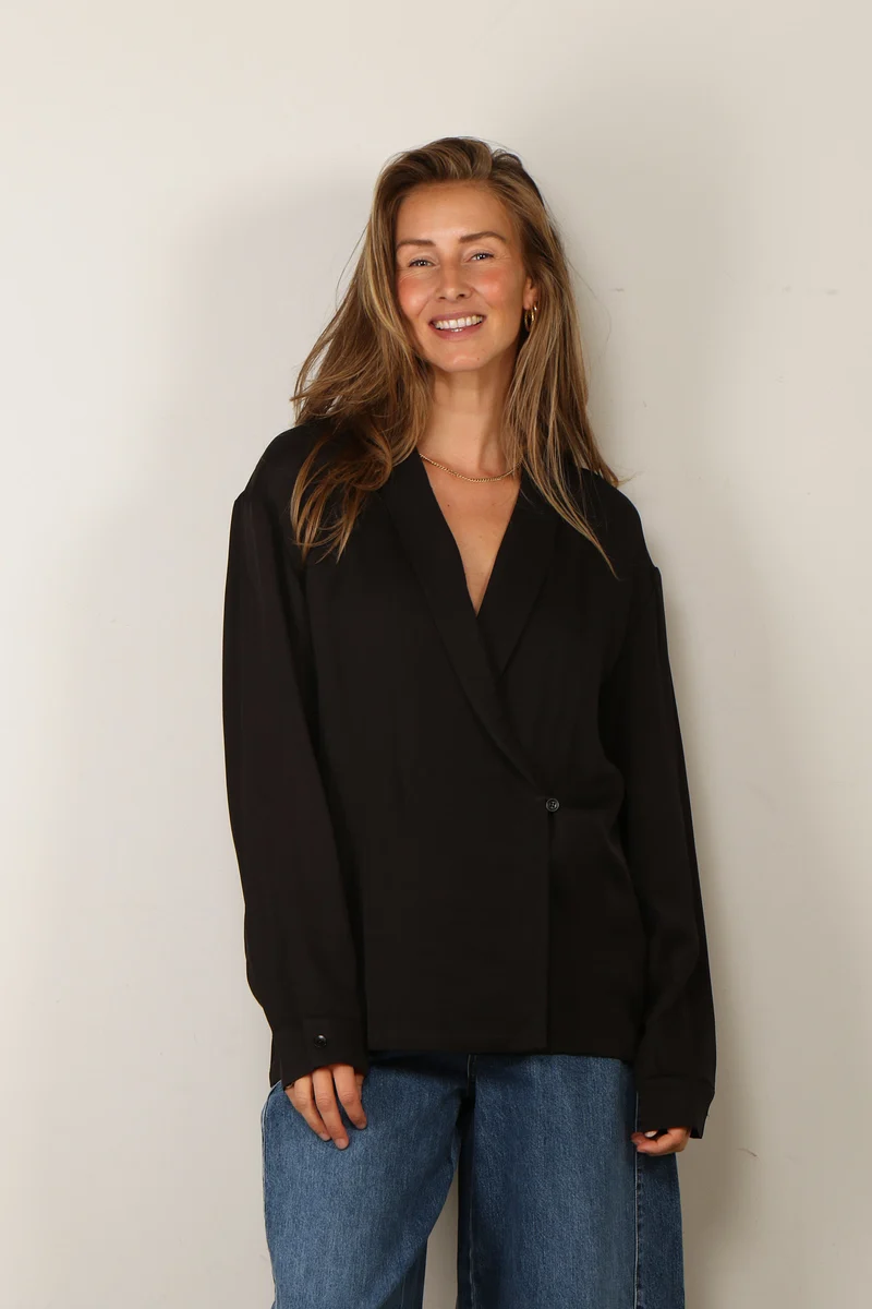 Tibi - Jacket - Eco Acetate Viscose Wrap Shirt Jacket - Black
