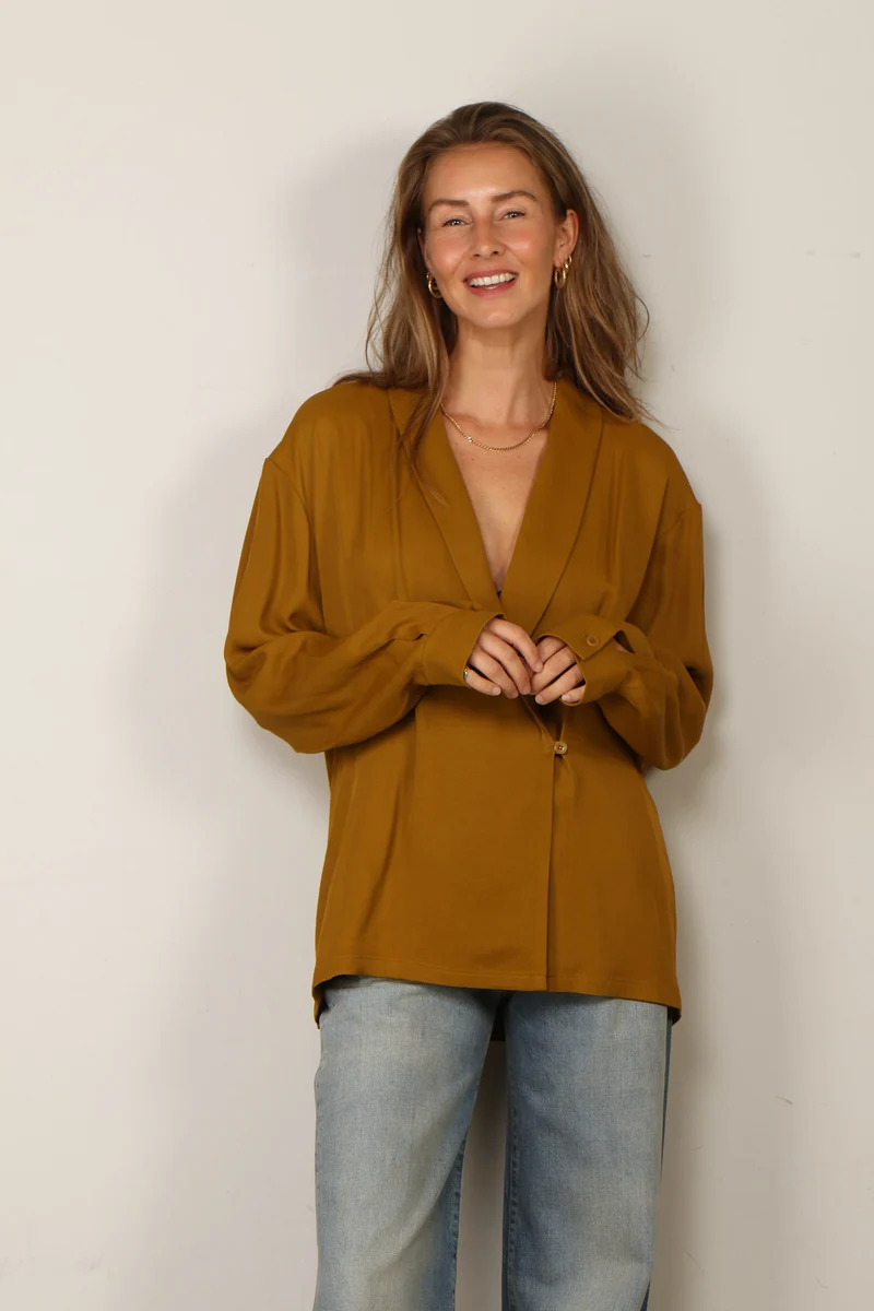 Tibi - Jacket - Eco Acetate Viscose Wrap Shirt Jacket - Mustard