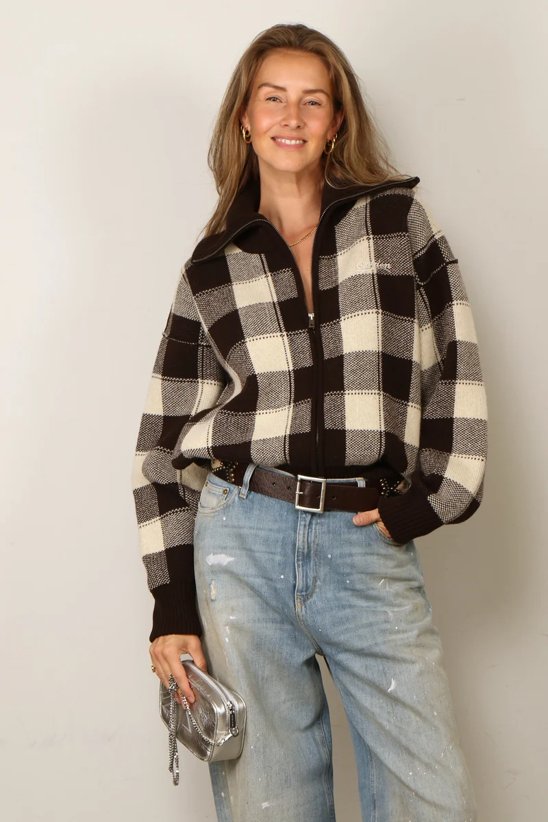 Golden Goose - Vest - Journey W's Knit Dress Rachelle Wool Check Jacquard - Afterdark / Oatmilk