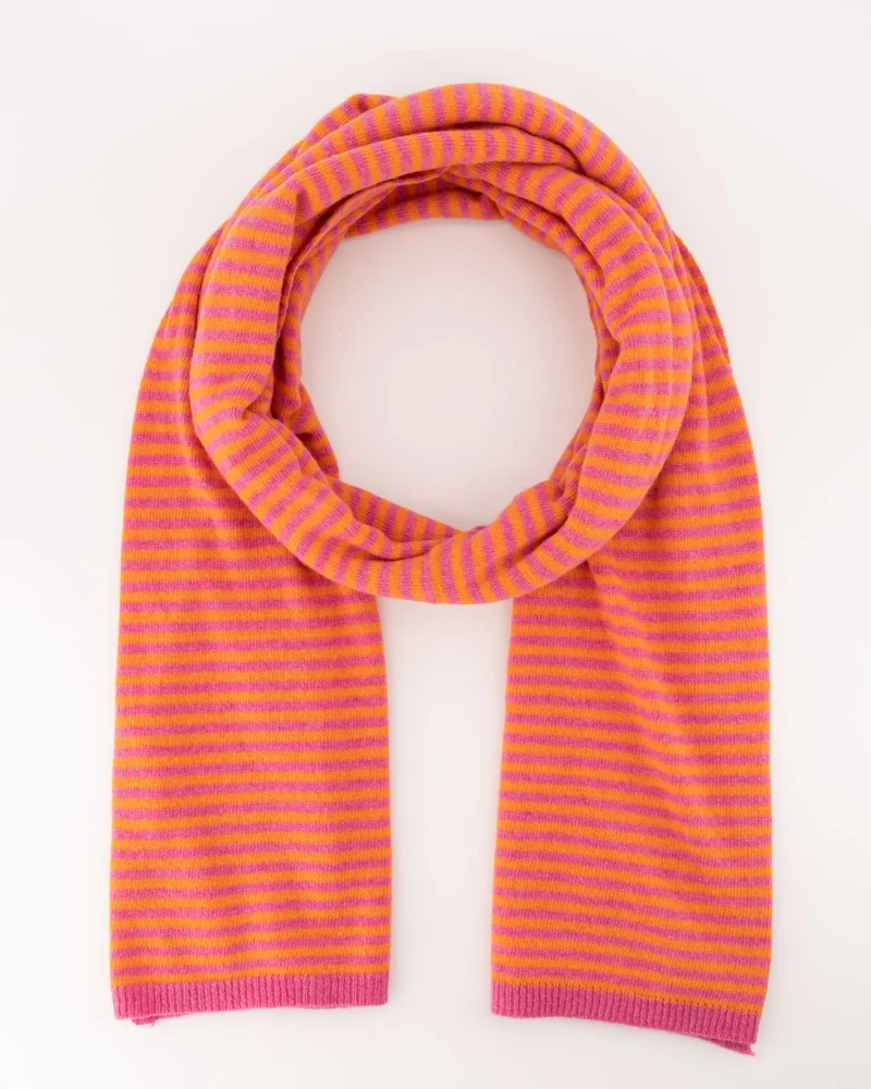 Cashemere sjaal Cassy gestreept Oranje/fuchsia