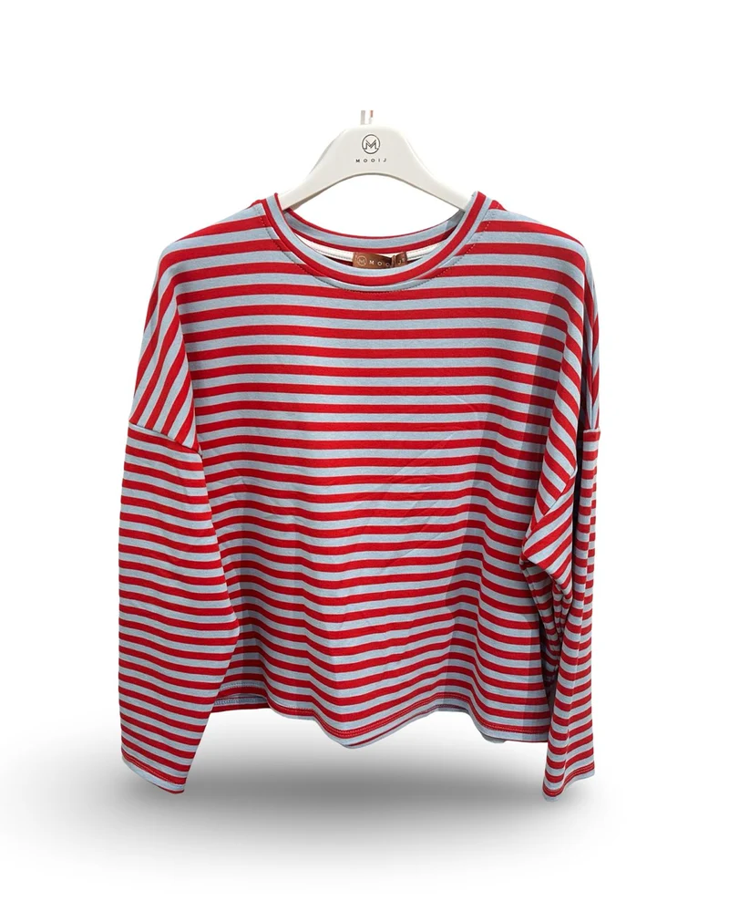 Oversized t-shirt met ronde hals en strepen Rood/blauw