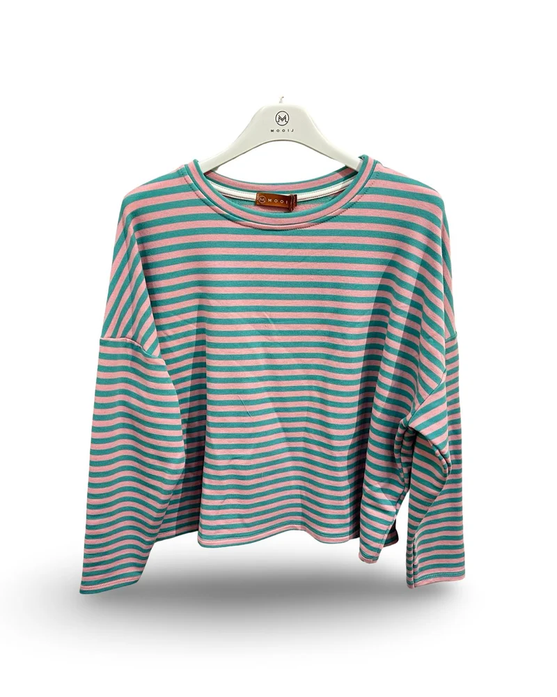 Oversized t-shirt met ronde hals en strepen Roze/groen