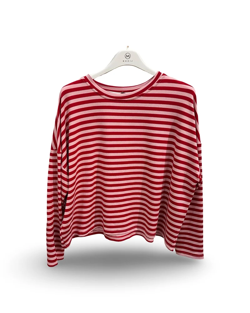 Oversized t-shirt met ronde hals en strepen Rood/roze