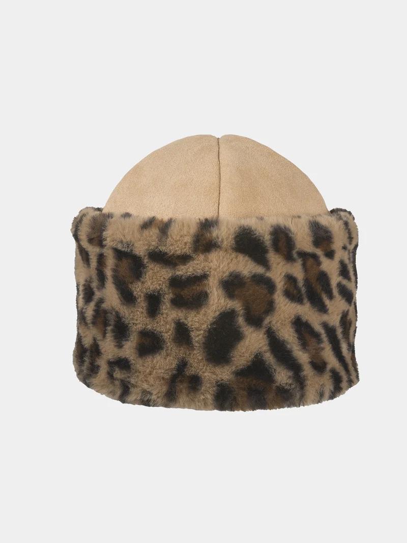 Elvira - Muts voor dames met luipaard patroon - Gekarameliseerd