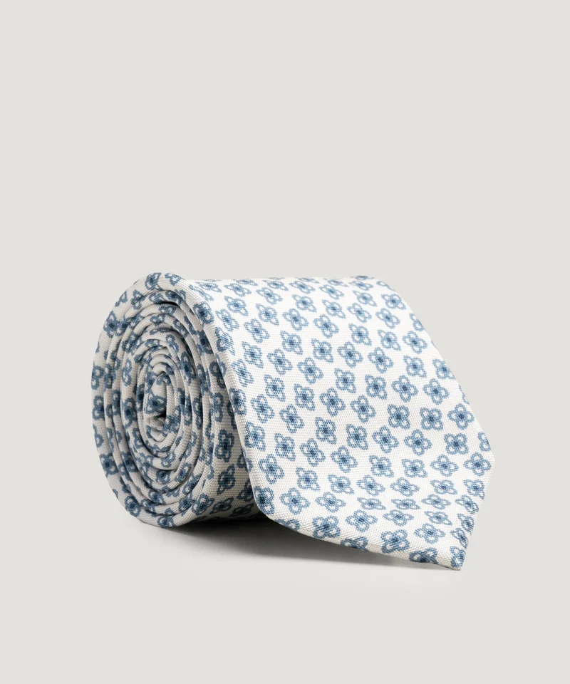 Das zijde/katoen bloemendessin blauw