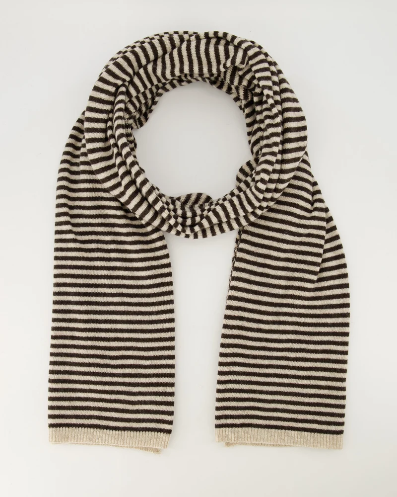 Cashemere sjaal Cassy gestreept Donkerbruin/creme
