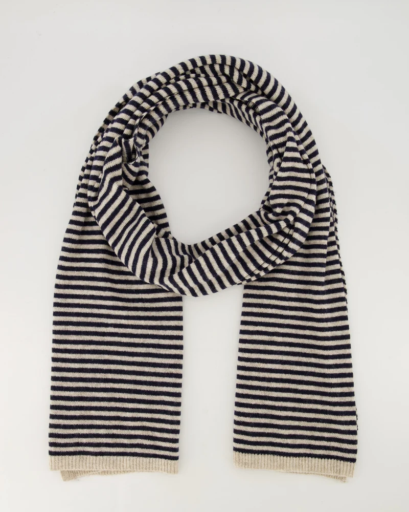 Cashemere sjaal Cassy gestreept Donkerblauw/creme
