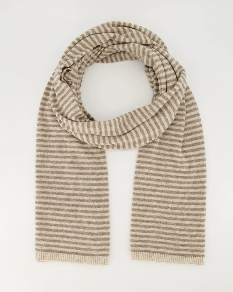 Cashemere sjaal Cassy gestreept Taupe/creme
