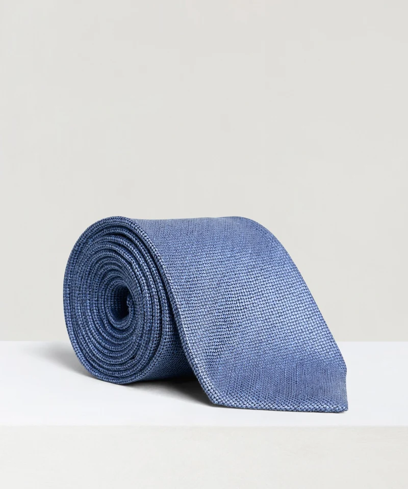 Das basket weave zijde/linnen blauw