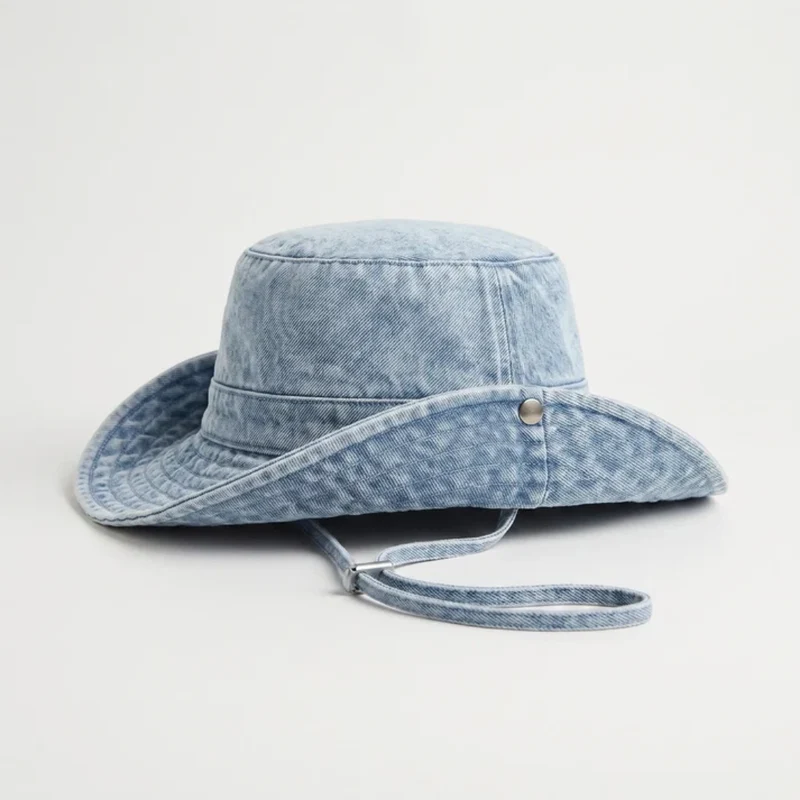 Denim Hoed Met Brede Rand