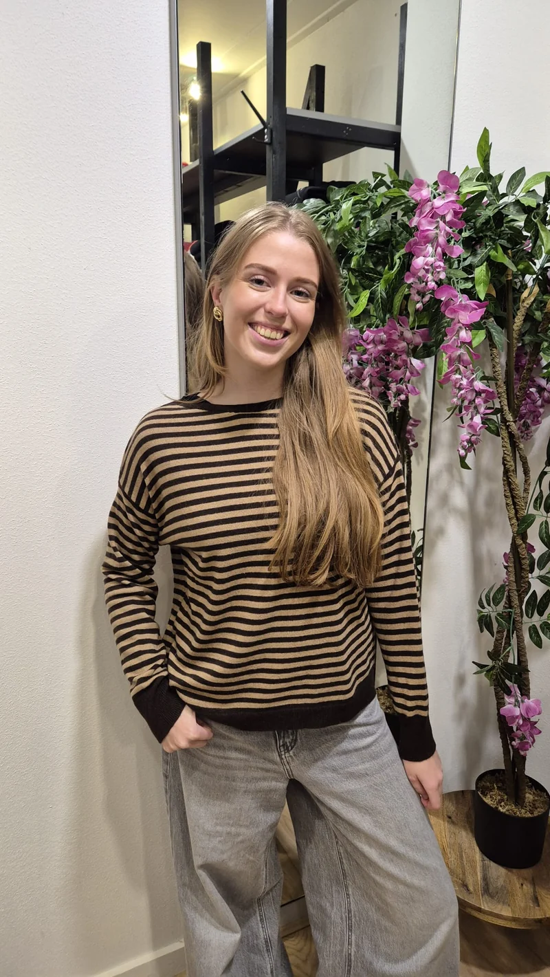TbD truitje streep Camel/bruin