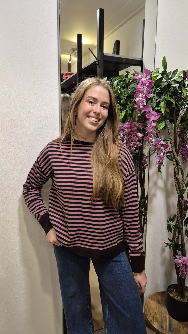TbD truitje streep Bruin/roze