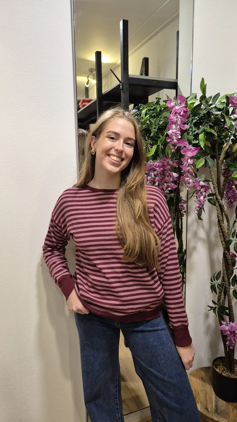 TbD truitje streep Bordeaux/roze
