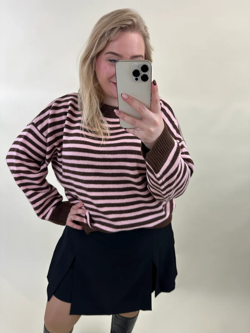 GRATIS VERZENDITEM | CARALIVIA LS O-NECK STRIPE KNT Fudge/Stripes Cyclame