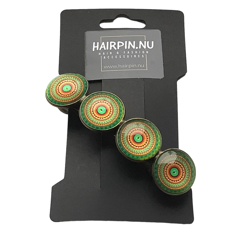 Color Hairclip haarspeld bohemian ibiza groen oranje print XL-020.25