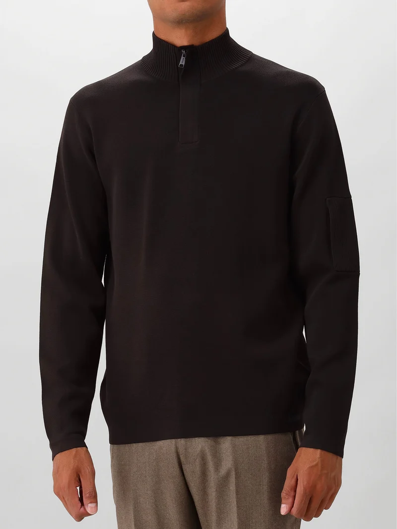Genti Gebreide Trui Bruin Half Zip