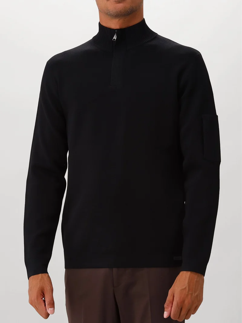 Genti Gebreide Trui Zwart Half Zip