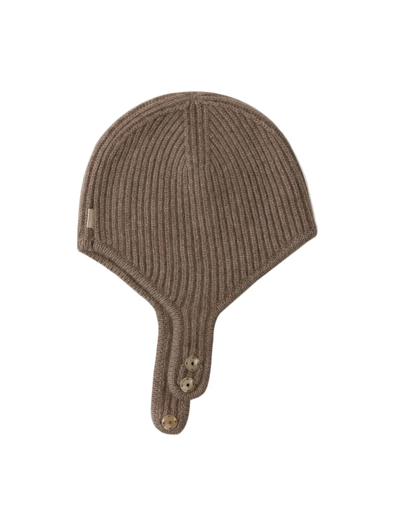 Natural Color Knitted Aviator Cap