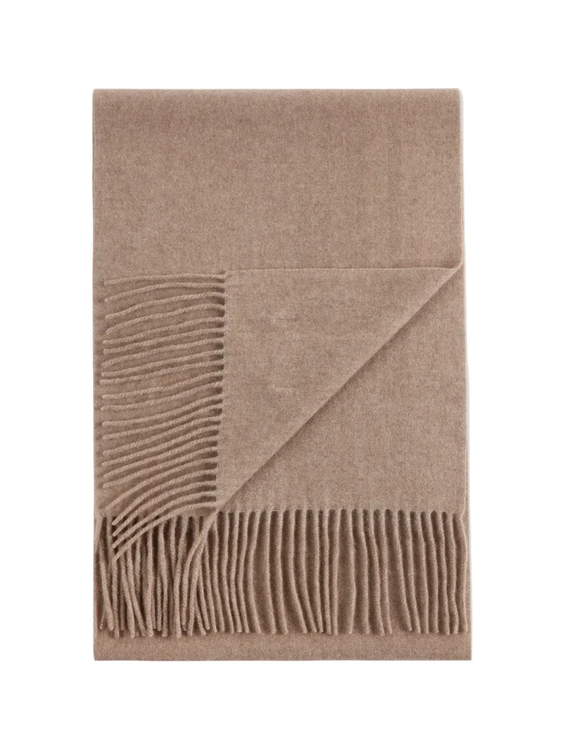 Natural Color Cashmere Fringed Scarf