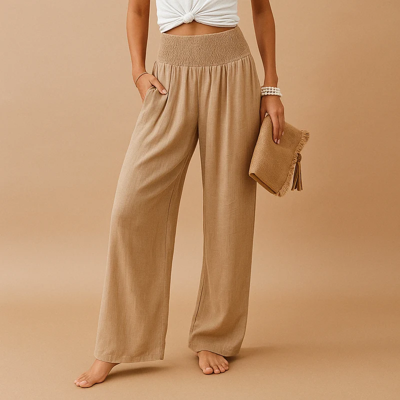 Elegante linnen damesbroek met hoge elastische taille
