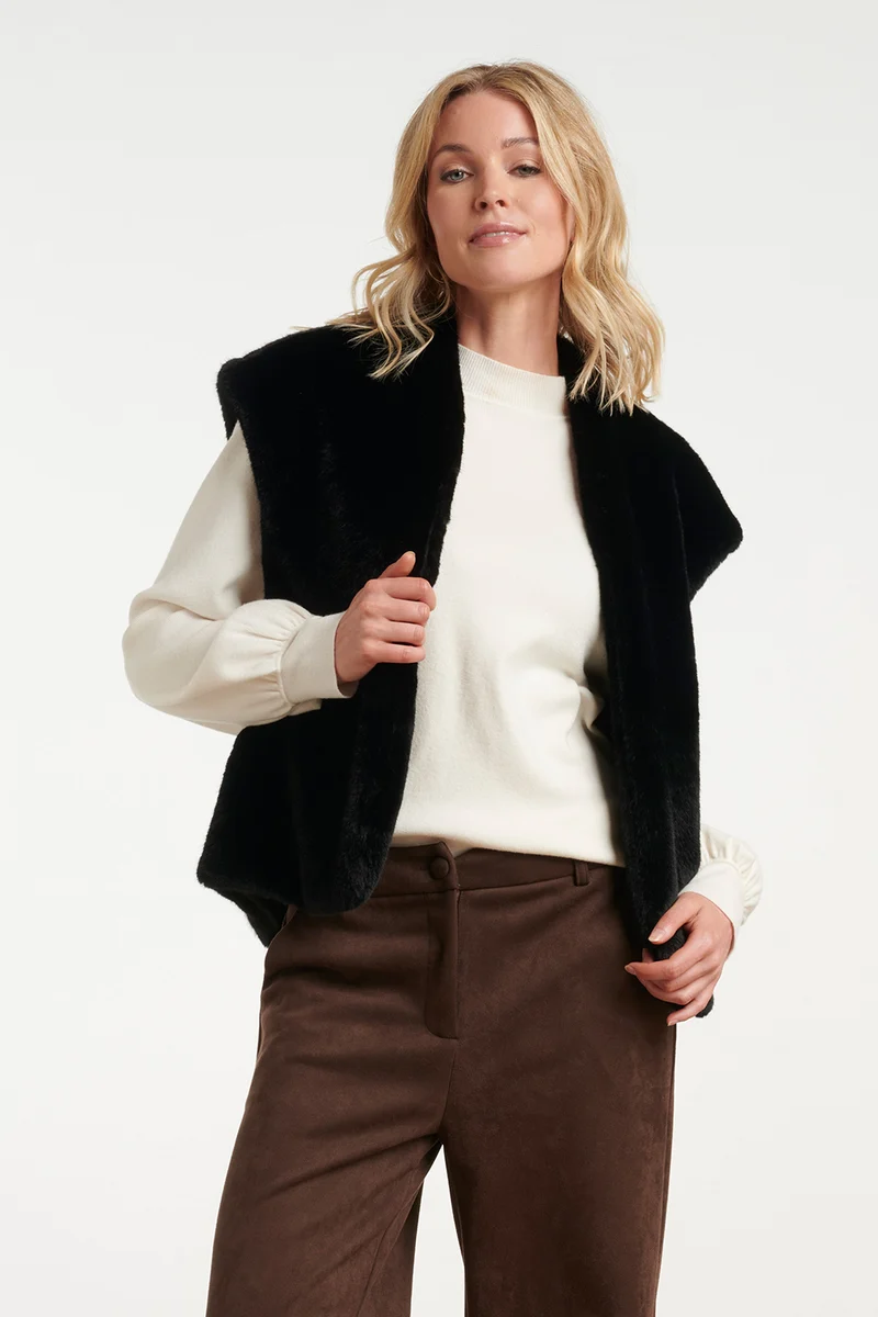 Faux Fur Gilet Met Opstaande Kraag | Black
