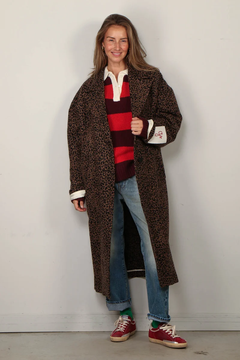 Golden Goose - Jas - W's Cocoon Coat Faded Leopard Jacquard - Bison / Black