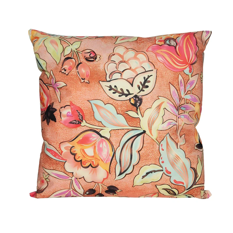 Buitenkussen bloemen terracotta 60x60cm