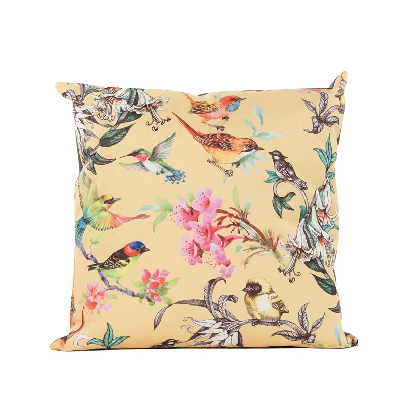 Buitenkussens geel met vogels 60x60