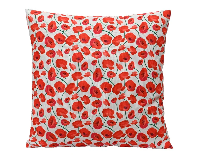 Kussen polyester buiten rood bloemen