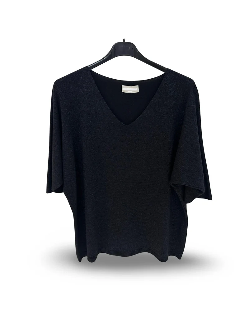 Oversized v hals trui met lurex details Zwart
