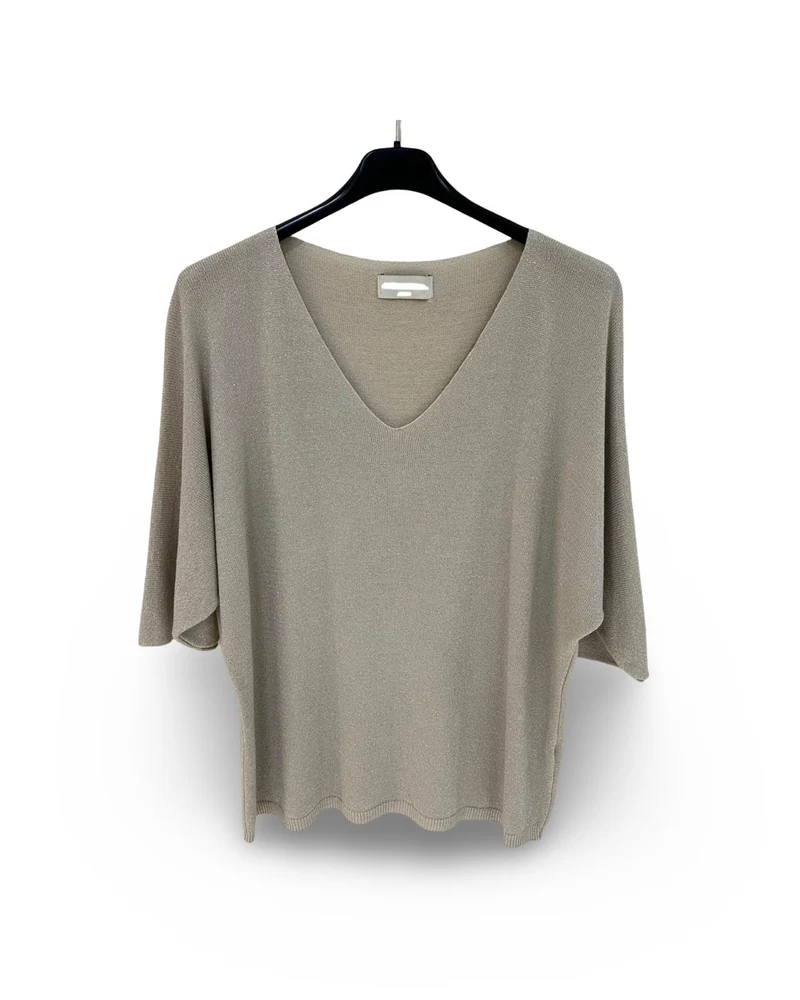 Oversized v hals trui met lurex details Beige
