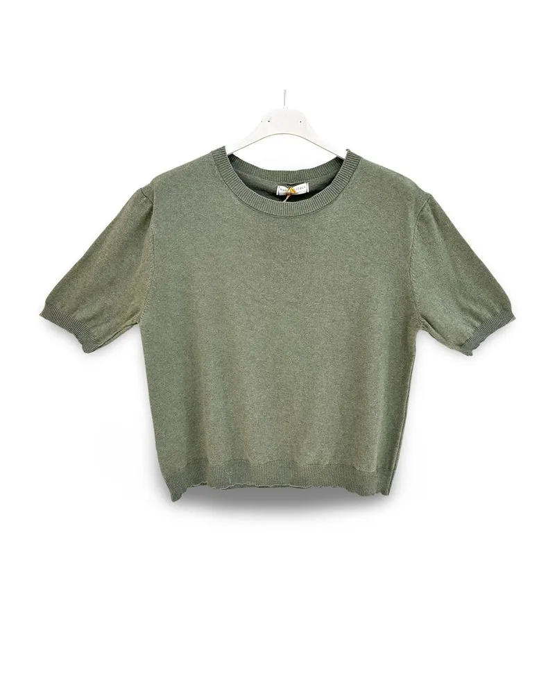 Katoenen trui/t-shirt met korte mouw en ronde hals Army